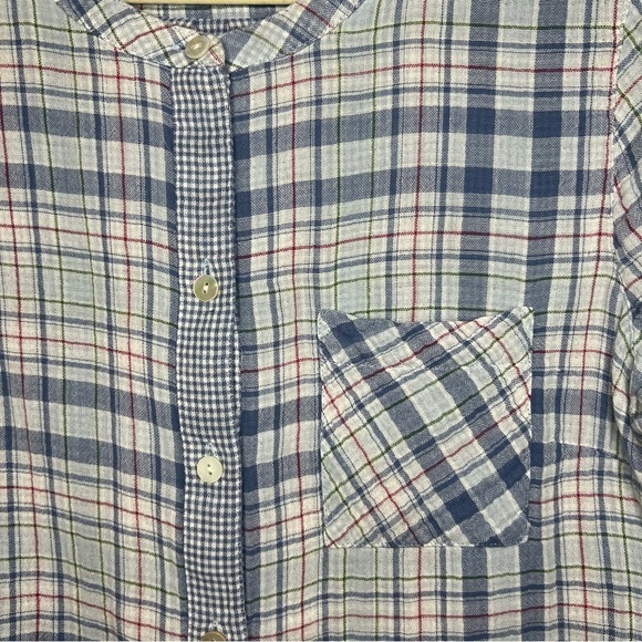 J.Jill 100% Cotton Gauzy Plaid Button Down Shirt Seaport Blue Size Medium - Picture 9 of 10